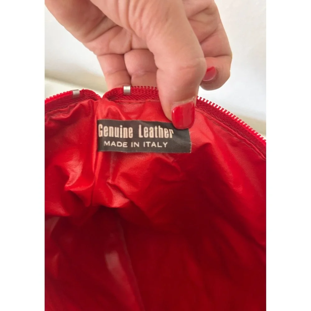 1980s Vintage Italian Red Leather Envelope Clutch Bag Ruched Slouchy Top Zip NOS